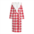 Raspberry Red And White Gingham Print Hooded Bathrobe
