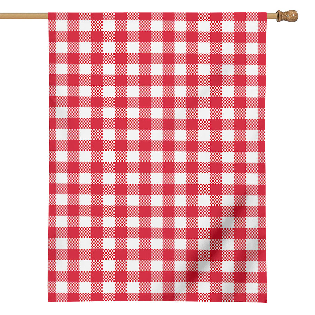 Raspberry Red And White Gingham Print House Flag