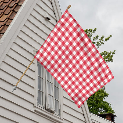 Raspberry Red And White Gingham Print House Flag