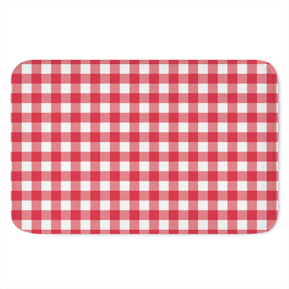 Raspberry Red And White Gingham Print Indoor Door Mat