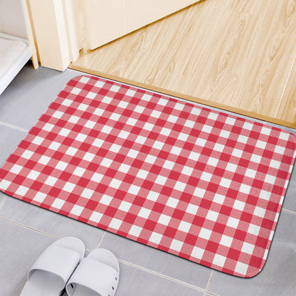 Raspberry Red And White Gingham Print Indoor Door Mat
