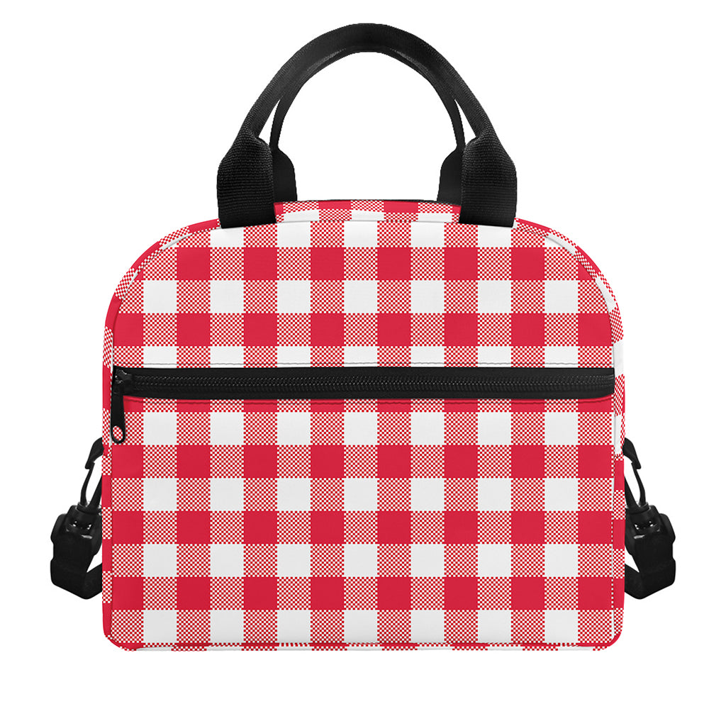 Raspberry Red And White Gingham Print Insulated Lunch Bag