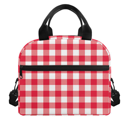 Raspberry Red And White Gingham Print Insulated Lunch Bag