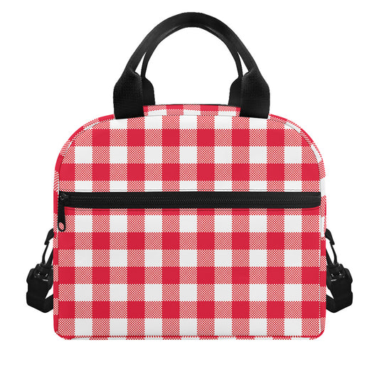 Raspberry Red And White Gingham Print Insulated Lunch Bag