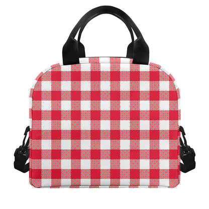 Raspberry Red And White Gingham Print Insulated Lunch Bag