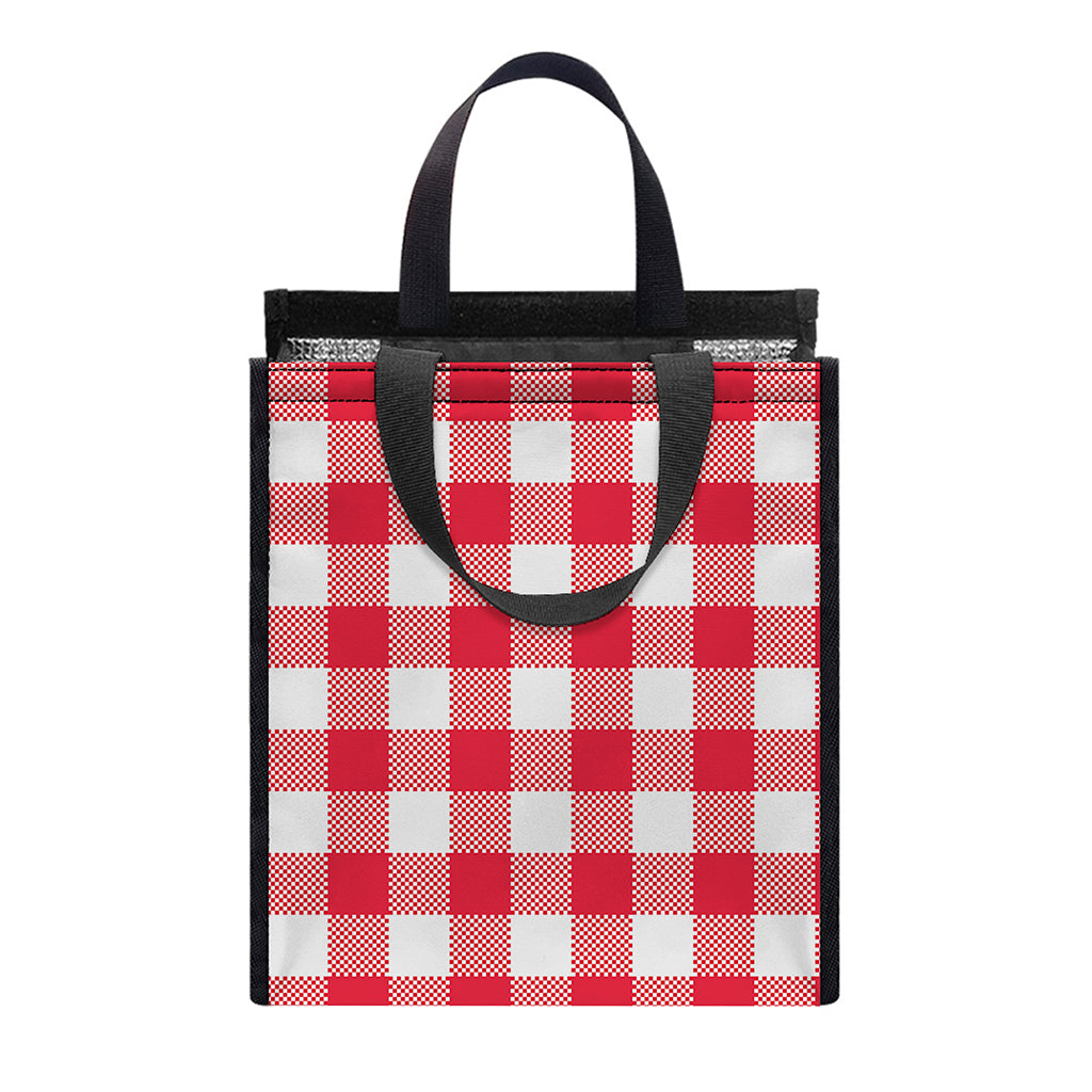 Raspberry Red And White Gingham Print Insulated Lunch Tote