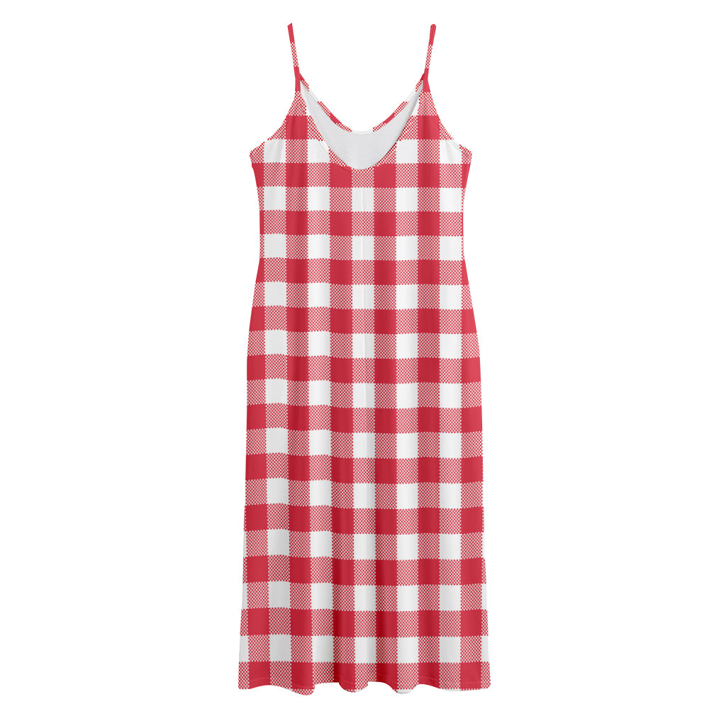 Raspberry Red And White Gingham Print Jersey Midi Cami Dress