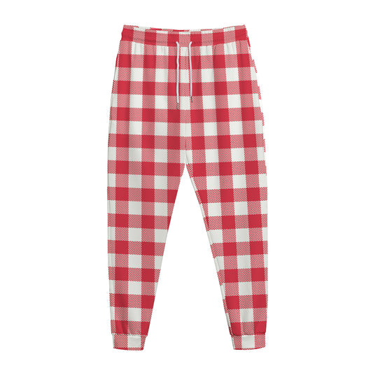 Raspberry Red And White Gingham Print Jogger Pants