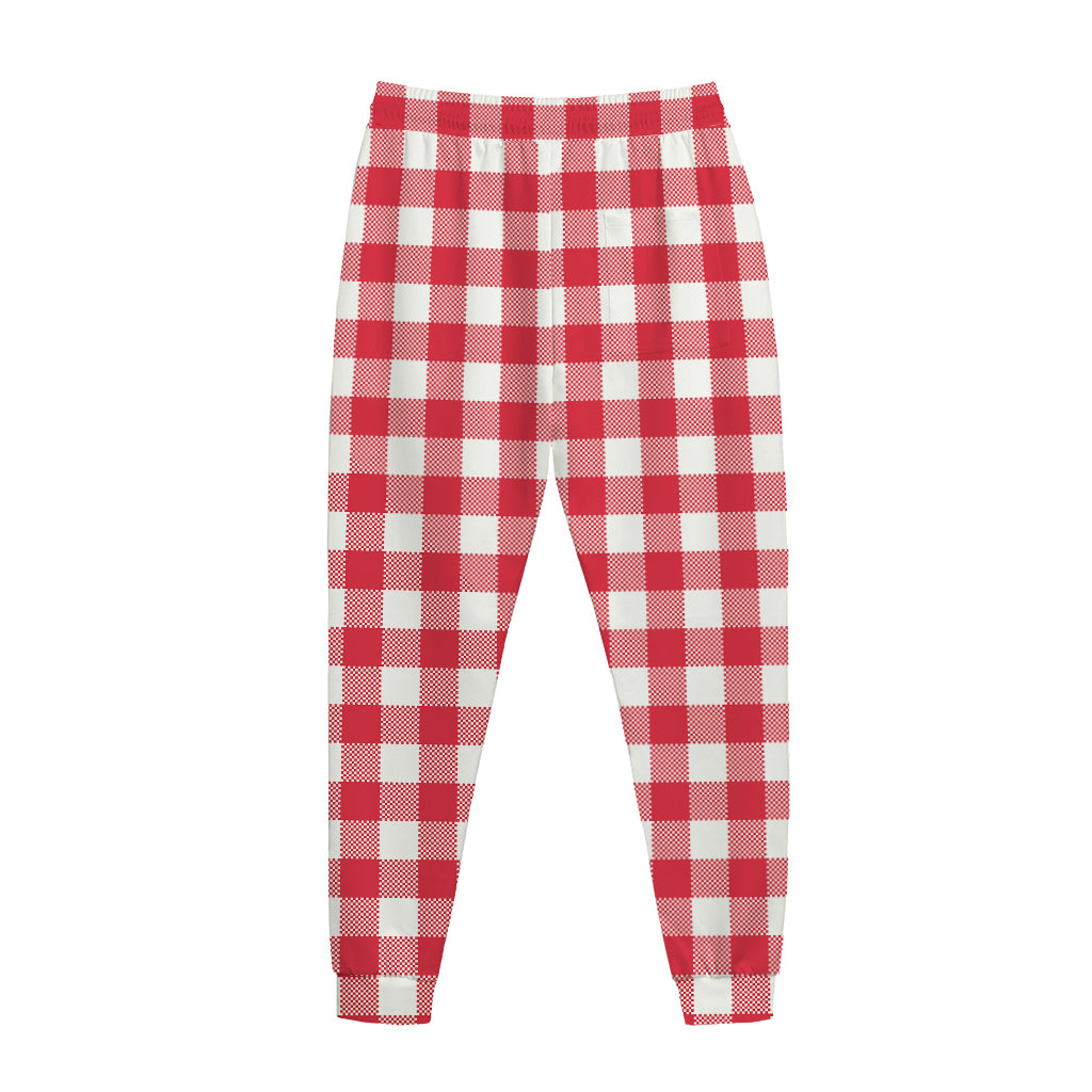 Raspberry Red And White Gingham Print Jogger Pants