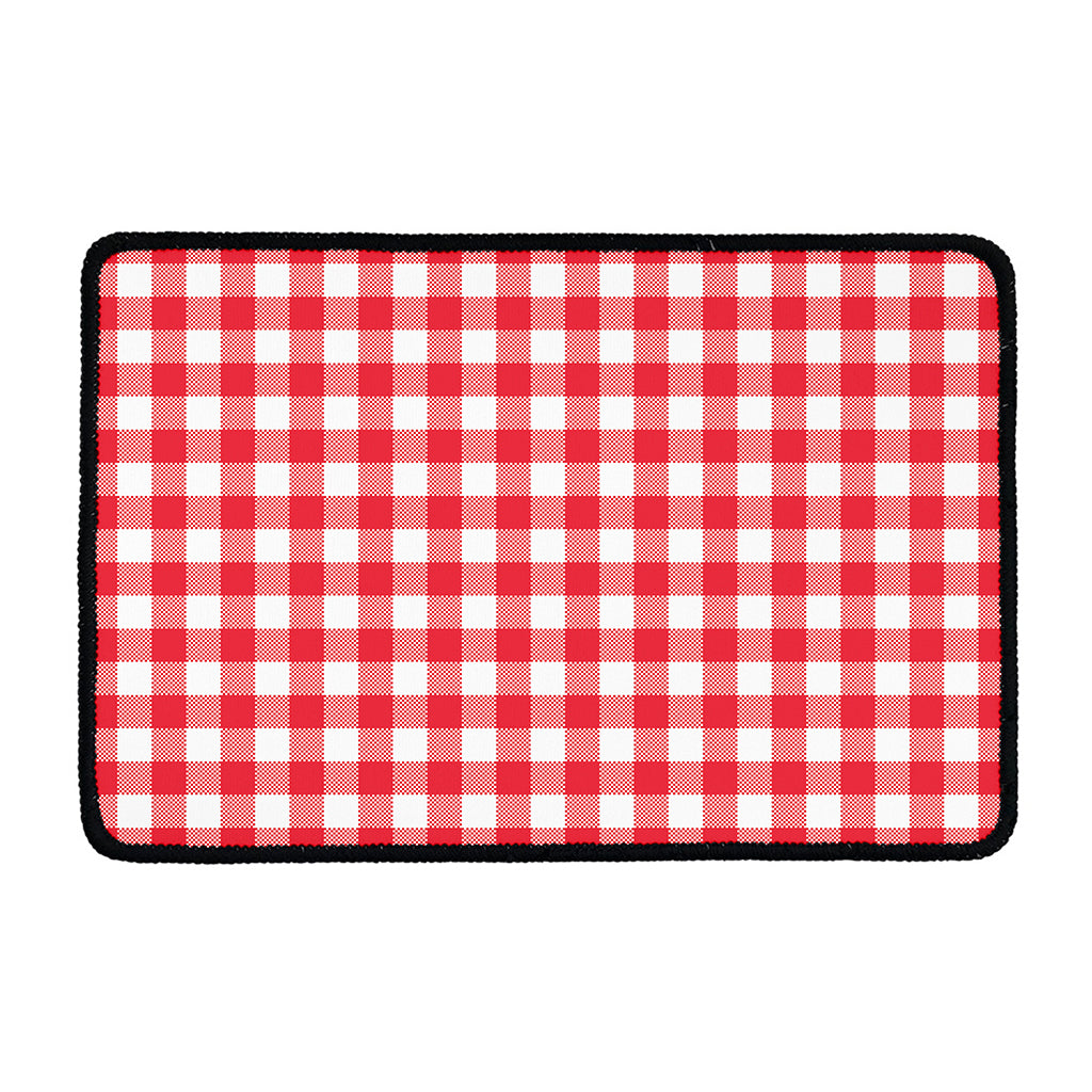 Raspberry Red And White Gingham Print Kitchen Mat