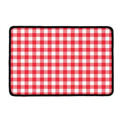 Raspberry Red And White Gingham Print Kitchen Mat