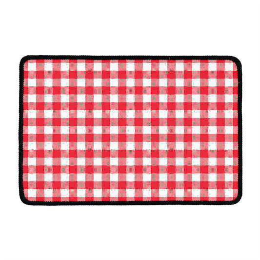 Raspberry Red And White Gingham Print Kitchen Mat