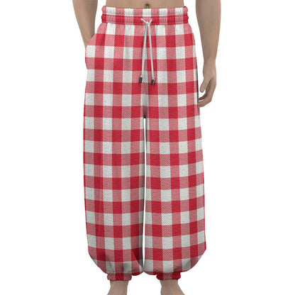 Raspberry Red And White Gingham Print Lantern Pants