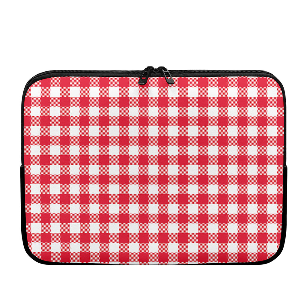 Raspberry Red And White Gingham Print Laptop Sleeve