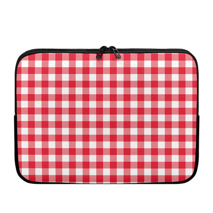 Raspberry Red And White Gingham Print Laptop Sleeve