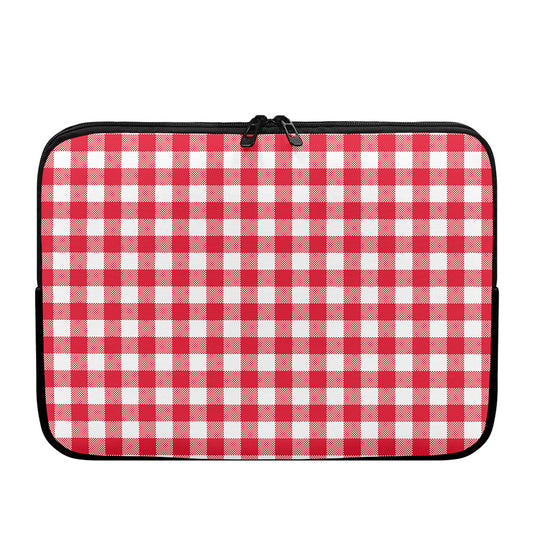 Raspberry Red And White Gingham Print Laptop Sleeve