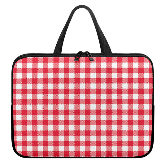 Raspberry Red And White Gingham Print Laptop Sleeve With Handle