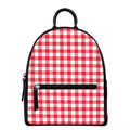 Raspberry Red And White Gingham Print Leather Backpack