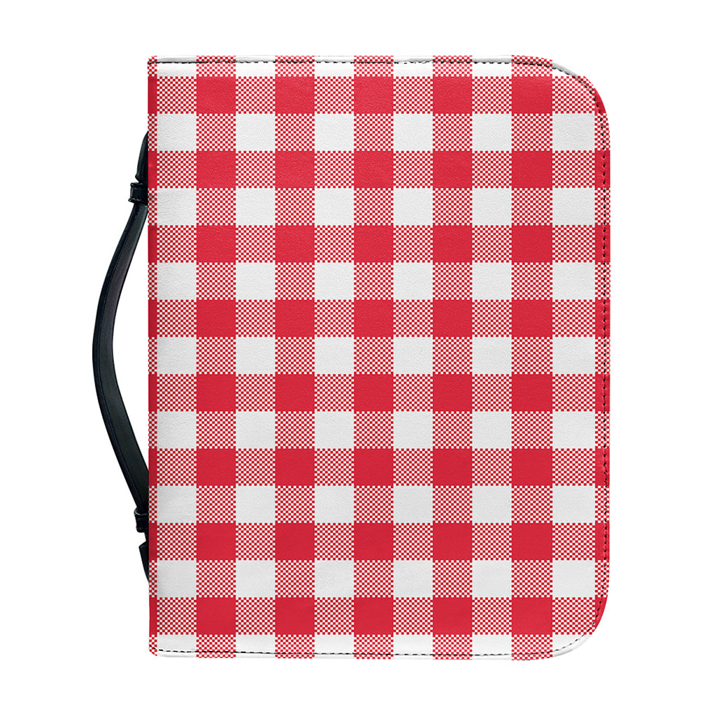 Raspberry Red And White Gingham Print Leather Bible Cover