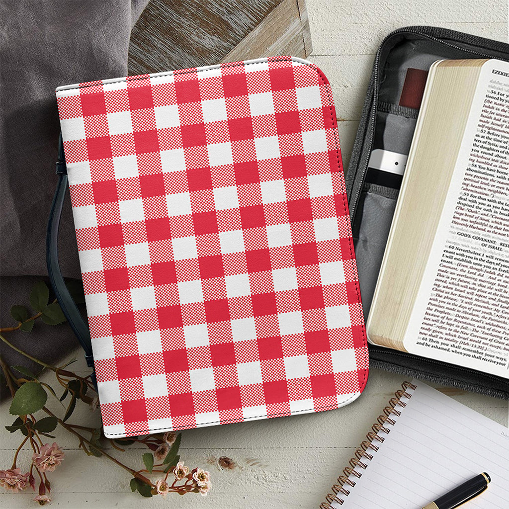 Raspberry Red And White Gingham Print Leather Bible Cover