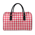 Raspberry Red And White Gingham Print Leather Duffel Bag