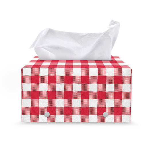 Raspberry Red And White Gingham Print Leather Tissue Box Cover