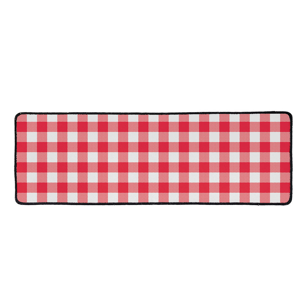 Raspberry Red And White Gingham Print Long Kitchen Mat