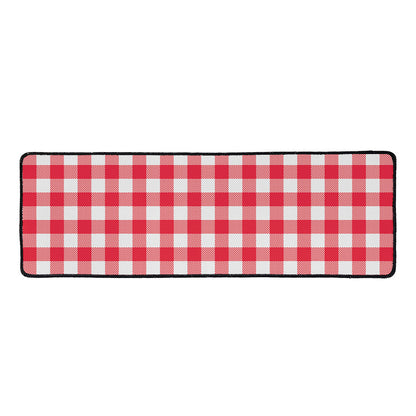 Raspberry Red And White Gingham Print Long Kitchen Mat