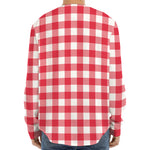 Raspberry Red And White Gingham Print Long Sleeve Baseball Jersey