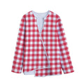 Raspberry Red And White Gingham Print Long Sleeve Short Coat