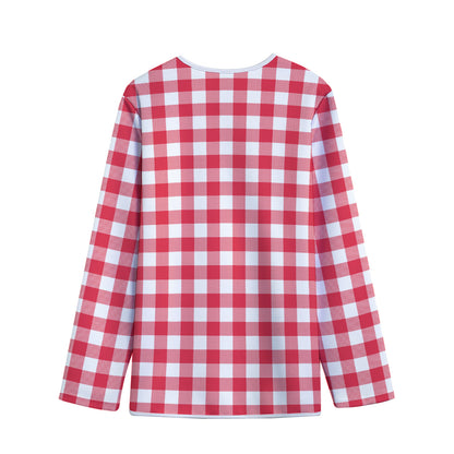 Raspberry Red And White Gingham Print Long Sleeve Short Coat