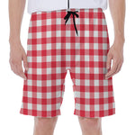 Raspberry Red And White Gingham Print Men's Beach Shorts