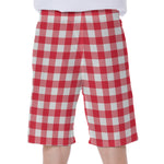 Raspberry Red And White Gingham Print Men's Beach Shorts