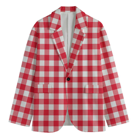Raspberry Red And White Gingham Print Men's Blazer