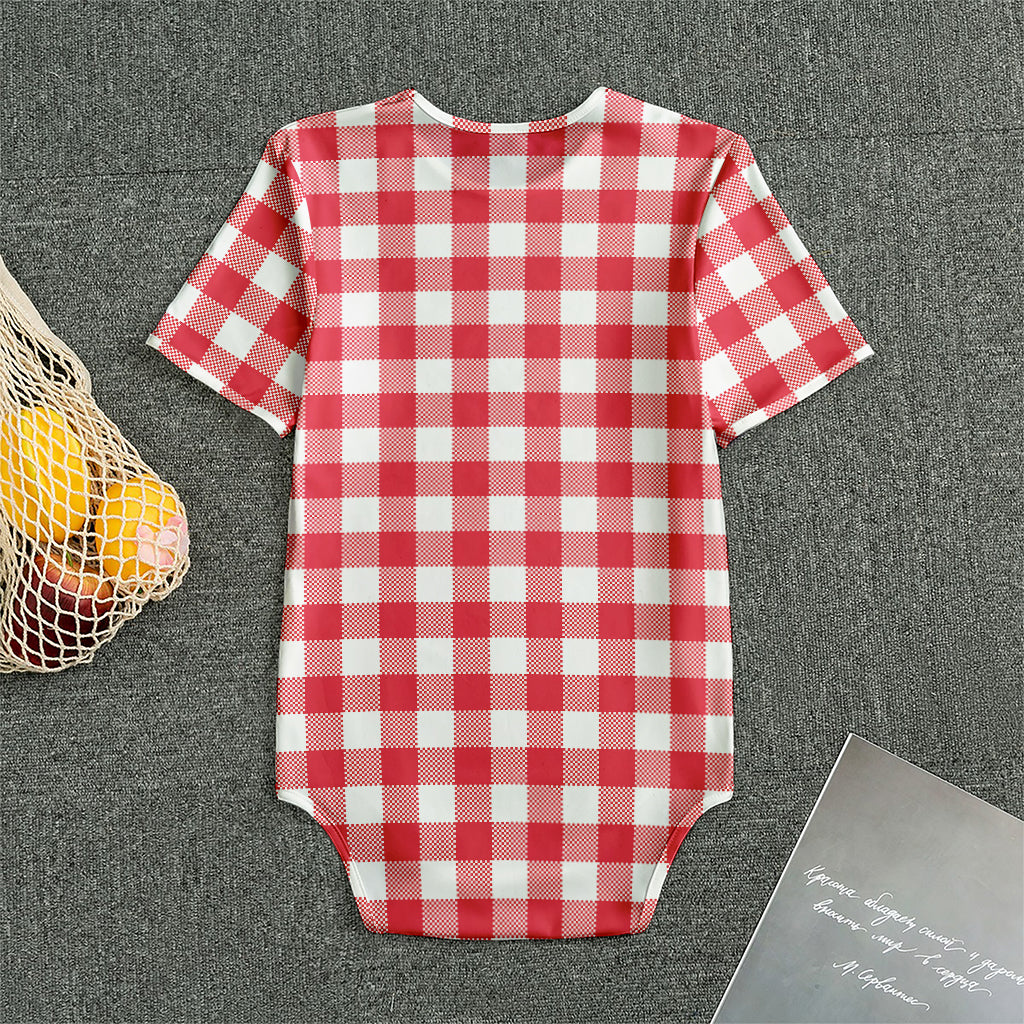 Raspberry Red And White Gingham Print Men's Bodysuit