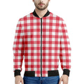 Raspberry Red And White Gingham Print Men's Bomber Jacket