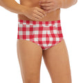 Raspberry Red And White Gingham Print Men's Briefs