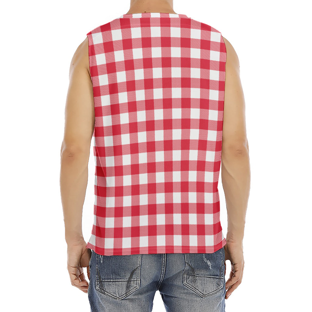 Raspberry Red And White Gingham Print Men's Fitness Tank Top