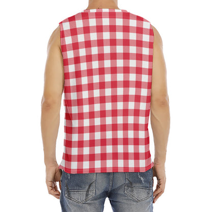 Raspberry Red And White Gingham Print Men's Fitness Tank Top