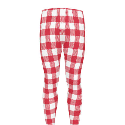 Raspberry Red And White Gingham Print Men's leggings