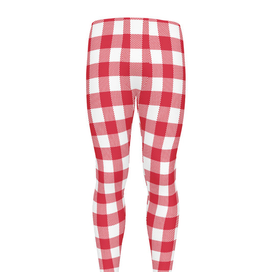 Raspberry Red And White Gingham Print Men's leggings