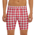 Raspberry Red And White Gingham Print Men's Long Boxer Briefs
