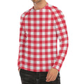 Raspberry Red And White Gingham Print Men's Long Sleeve Rash Guard