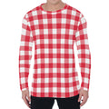 Raspberry Red And White Gingham Print Men's Long Sleeve T-Shirt