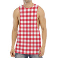Raspberry Red And White Gingham Print Men's Muscle Tank Top