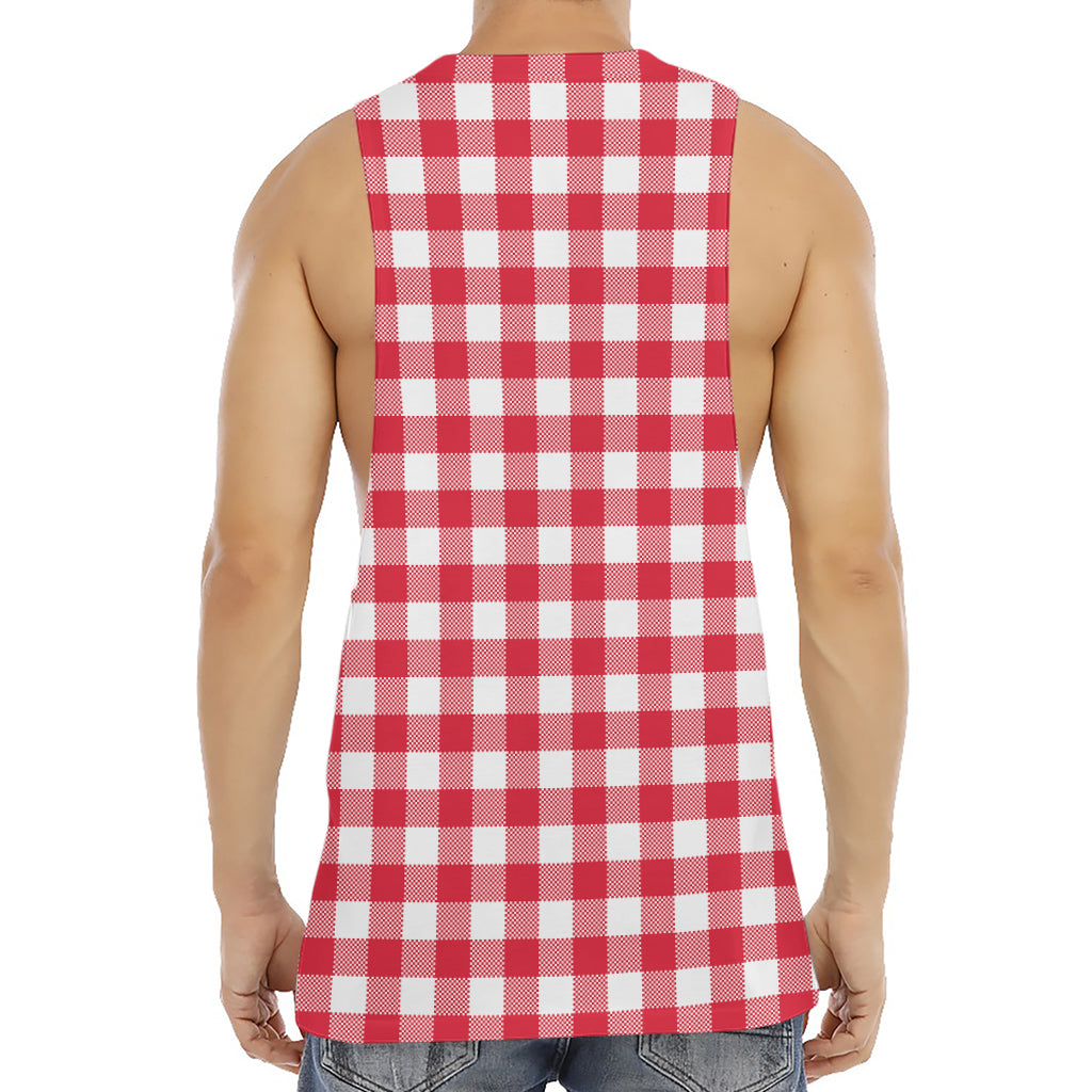 Raspberry Red And White Gingham Print Men's Muscle Tank Top