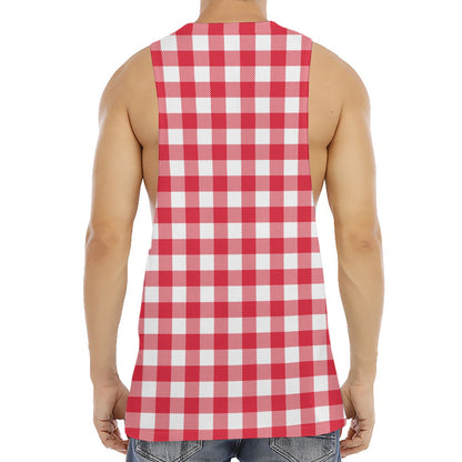 Raspberry Red And White Gingham Print Men's Muscle Tank Top
