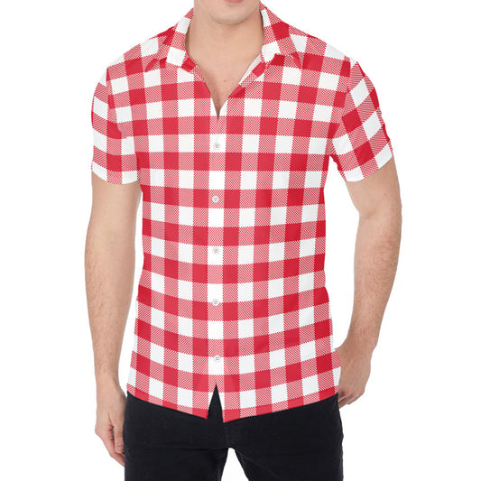 Raspberry Red And White Gingham Print Men's Shirt