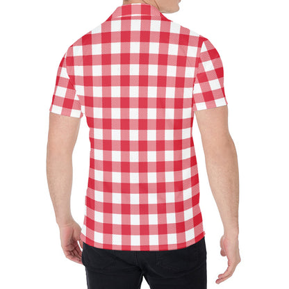 Raspberry Red And White Gingham Print Men's Shirt