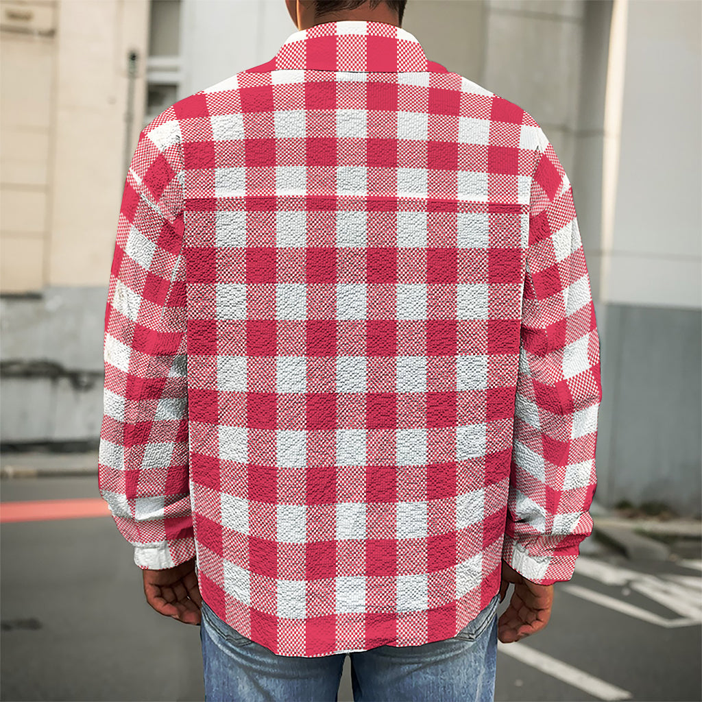 Raspberry Red And White Gingham Print Men's Shirt Jacket